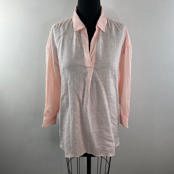 UNIQLO Pink Top Linen Skipper Collar 3/4 Sleeve Drop Shoulder Sz X-Large XL NEW - Picture 2 of 10